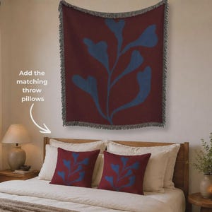Matisse inspired botanic throw flower tapestry modern dynamic minimalist design Sofa cuddle chair throw Stylish cosy blanket handmade woven