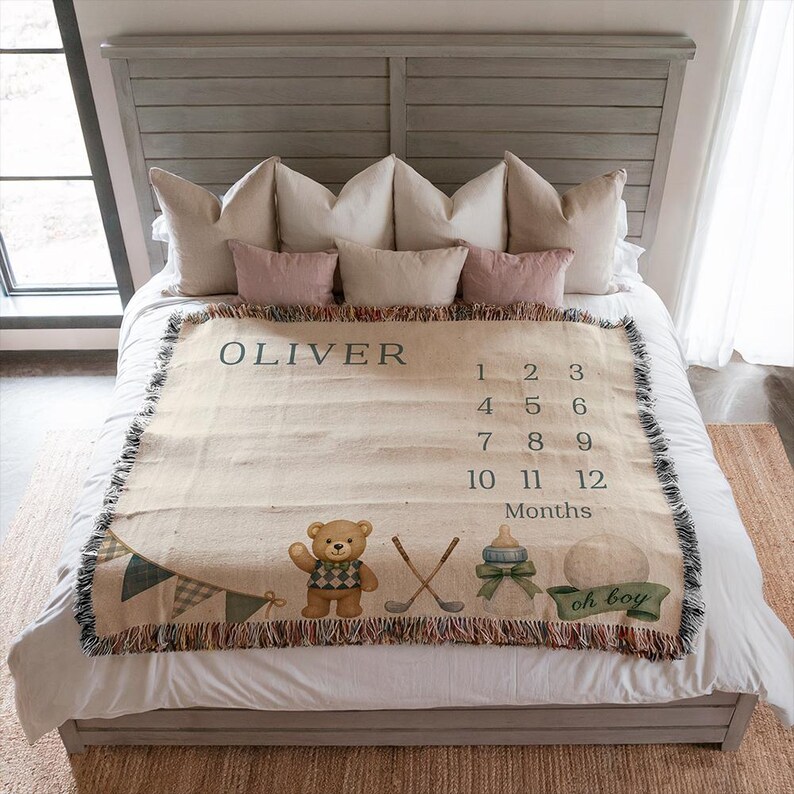 Golf Nursery Milestone Blanket With Name Baby Boy Gift Vintage Sports ...