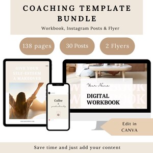 Life Coach Bundle Digital Download Workflow Template Beige Design Social Post Instagram Ready Marketing Bundle Brand Kit Mind Map Planner