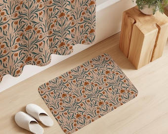 Retro Bath Mat And Shower Curtain Set Long Boho Shower Curtain Abstract Bathroom Decor Mid Century Home
