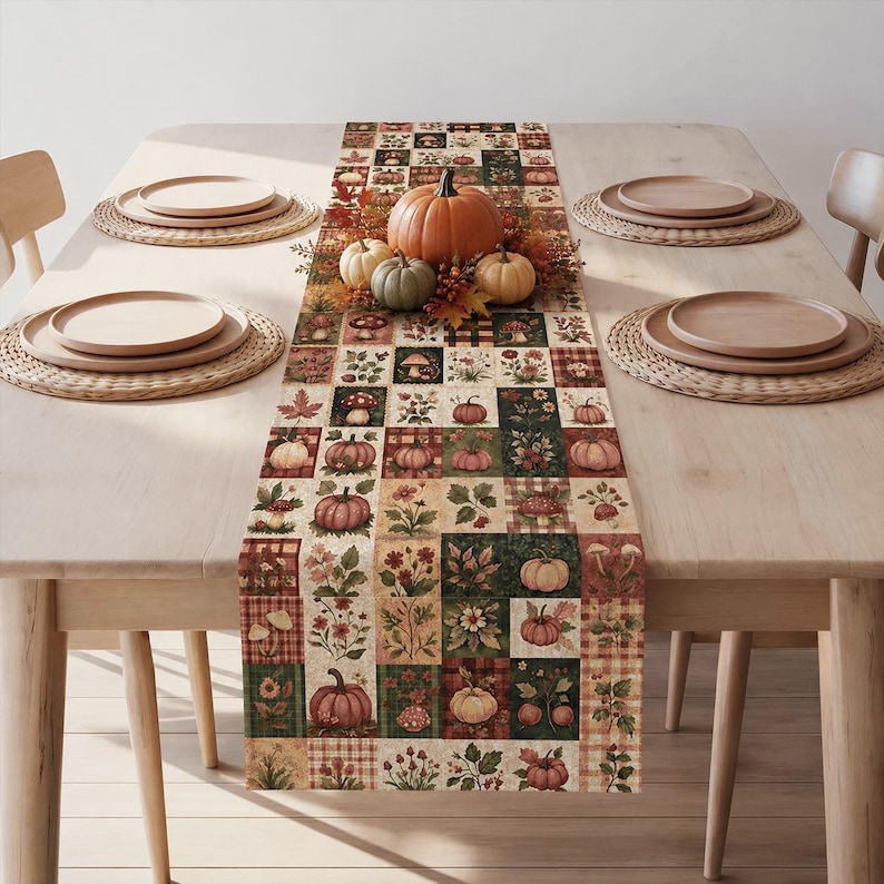 Patchwork Fall Table Runner Harvests Table Decor Primitive Fall Host Gift Autumn Farmhouse Fall Decor Bild 1