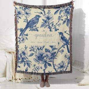 Grandma Blanket With Names Personalized Grandmother Woven Blanket For Grandma Custom Throw Nana Floral Gift Idea For Mimi From Grandchildren