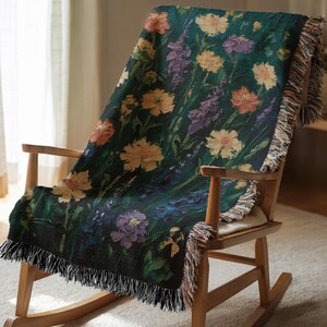 Green Blanket With Flower Meadow Throw Cottagecore Wildflower Blanket Green Floral Farmhouse Decor Wall Hanging Flower Gift Idea For Friend