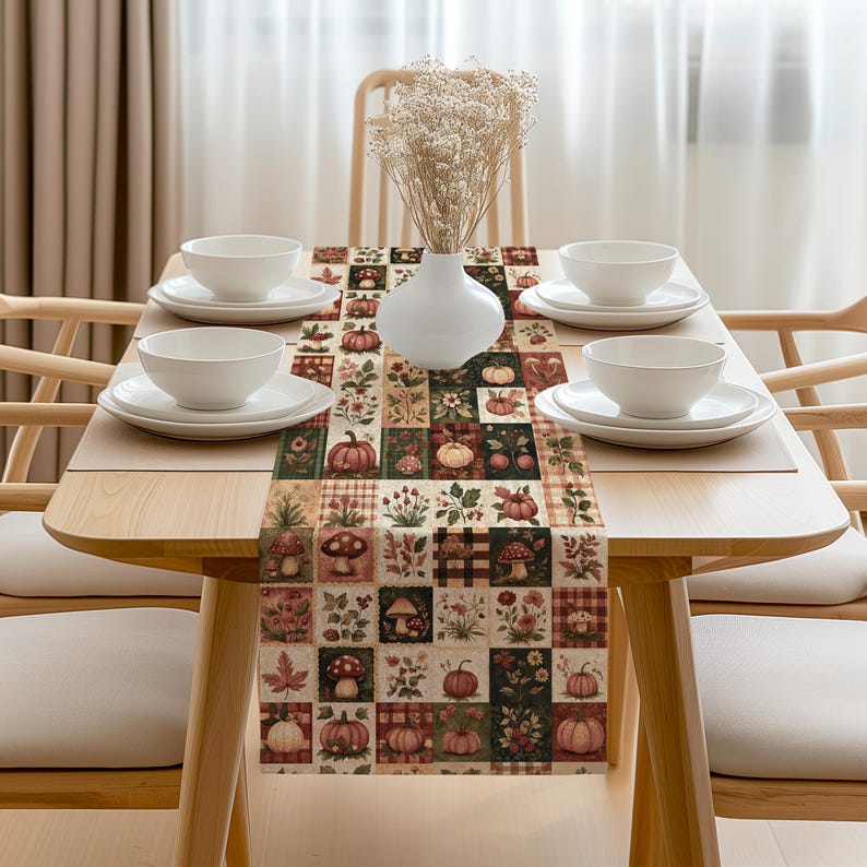 Patchwork Fall Table Runner Harvests Table Decor Primitive Fall Host Gift Autumn Farmhouse Fall Decor Bild 3