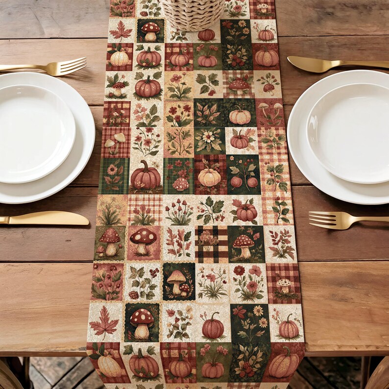 Patchwork Fall Table Runner Harvests Table Decor Primitive Fall Host Gift Autumn Farmhouse Fall Decor Bild 4