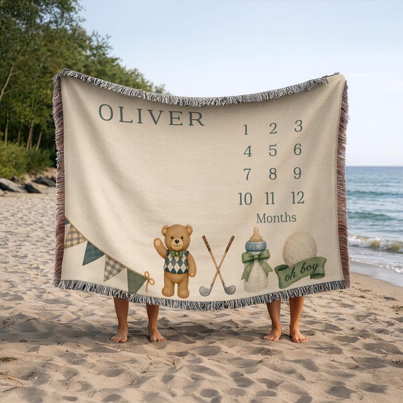 Golf Nursery Milestone Blanket With Name Baby Boy Gift Vintage Sports ...