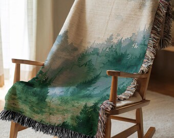 Woodland Throw Forest Blanket Rustic Cabin Decor Nature Lover Outdoor Adventure Gift Scandinavian Landscape Tapestry Cottage Core Aesthetic