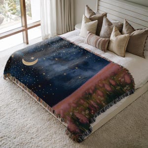 Celestial Woven Blanket Moon And Stars Throw Dark Blue Cosmic Decorations Crescent Moon Astrology Star Lover Gift Night Sky Tapestry