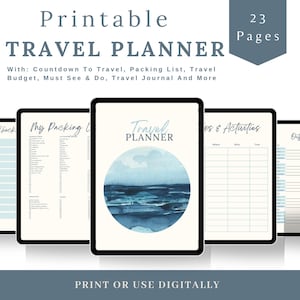 Travel Planner Printable Travel Journal Digital Travel Planner Travel Checklist Travel Budget Travel Itinerary Travel Packing List