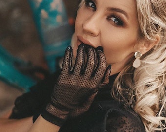 Black sheer gloves for tea party, glover for wedding, for photo shoot. Evening gloves, wedding accessories,bridal accessories,elegant gloves