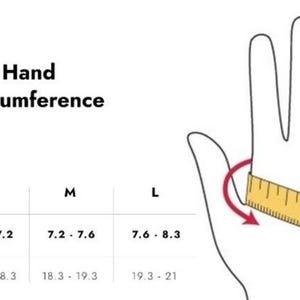 Puede incluir: Un gr&aacute;fico que muestra las medidas de circunferencia de la mano en pulgadas y cent&iacute;metros para las tallas peque&ntilde;a, mediana y grande. El gr&aacute;fico incluye el texto "Circunferencia de la mano".