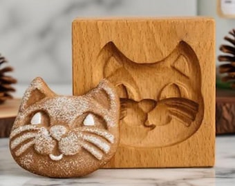 Cat Cookie Embosser: Wooden Cookie Mold, Baking Cutter