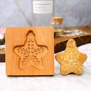 Snowflake Star Wooden Cookie Mold - Christmas Biscuit Embosser