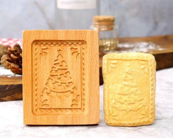 Molde Springerle de árbol de Navidad: Cortador de galletas de madera