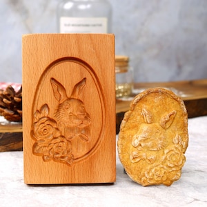 Rabbit Gingerbread Cookie Mold: Wooden Springerle Cookie Cutter