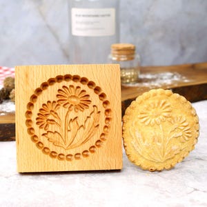 Chamomile Cookie Mold: Wooden Biscuit Stamp, Embossing Cookie