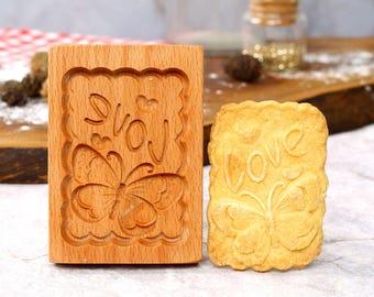 Drewniana foremka do ciastek LOVE Butterfly: wytłoczony stempel do pieczenia
