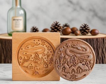 Christmas Cottage Wooden Cookie Mold: Holiday Baking Cutter