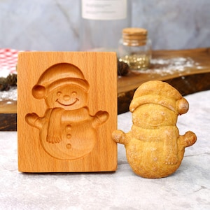 Snowman Springerle Cookie Mold, Wooden Gingerbread Cookie Mold, Xmas Gifts, Shortbread Stamp, Cookie Cutter