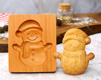 Snowman Springerle Mold: Wooden Cookie Stamp, Xmas Baking