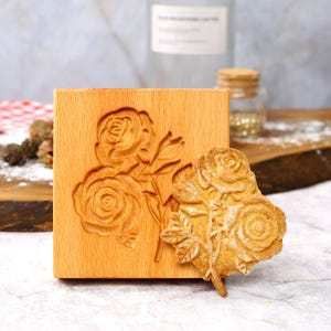 3.9&#39;&#39;*3.9&#39;&#39; Blooming Roses Cookie Mold, Wooden Springerle Cookie Cutter, Christmas  Gingerbread Cookie Mold