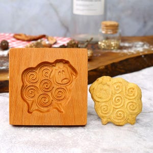 Sheep Cookie Mold: Wooden Biscuit Embosser, Holiday Baking