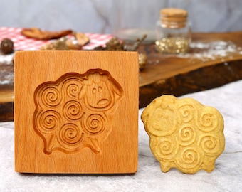 Sheep Cookie Mold: Wooden Biscuit Embosser, Holiday Baking