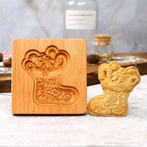 Christmas Sock Cookie Mold, Wooden Gingerbread Cookie Mold, Shortbread Stamp, Cookie Cutter, Springerle Cookie Mold