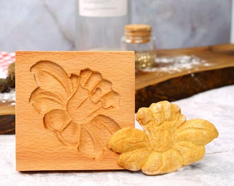 Wooden Flower Cookie Mold, Rose Biscuit Cutter, Baking Gift