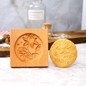 Gingerbread Cookie Mold, Wooden Springerle Cookie Cutter, Gift for Baker, Cookie lover, Lotus with Leaf Pattern Cookie Embosser