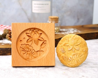 Wooden Lotus Flower Cookie Mold, Springerle Embosser