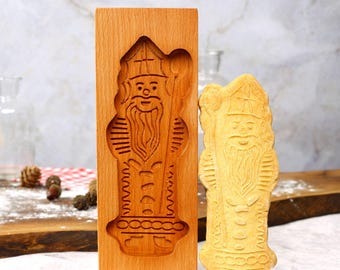 Wooden &quot;Saint Nicholas&quot; Gingerbread Springerle Mold, Cookie Mold, Christmas Gift for Bakers