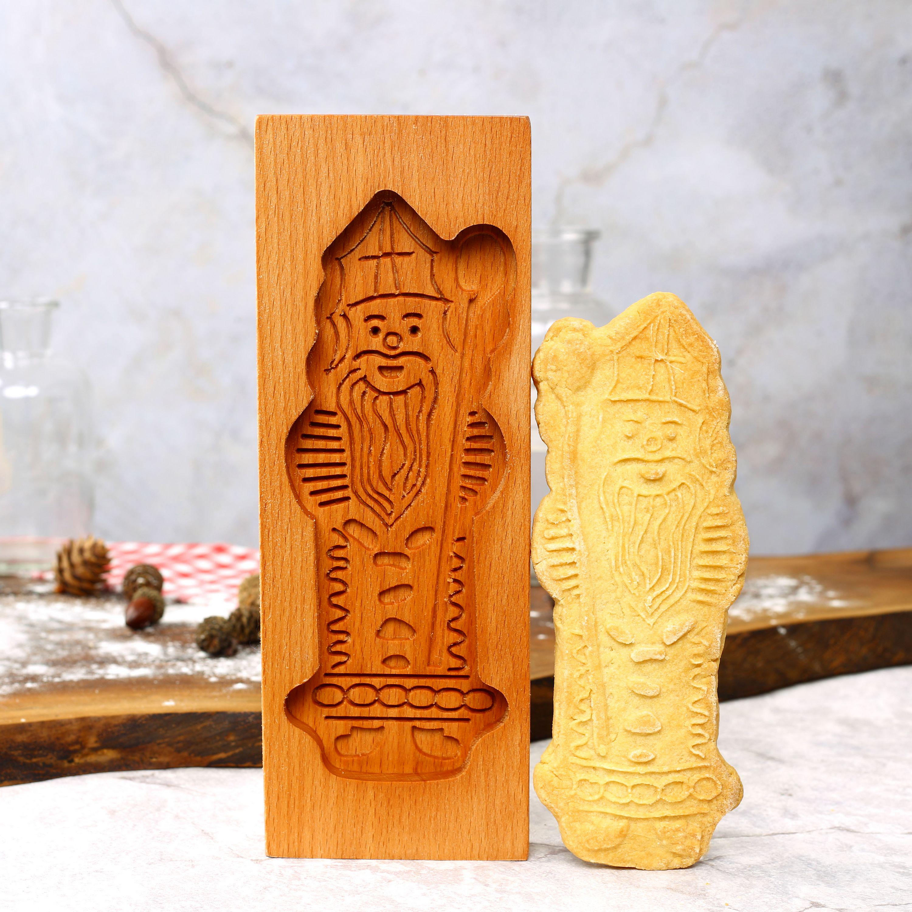 Saint Nicholas Cookie Mold: Wooden Gingerbread Springerle Mold