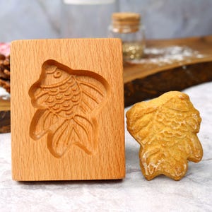 Fish Cookie Mold: Wooden Biscuit Stamp, Xmas Baking