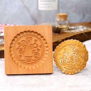 Flower Pot Cookie Mold, Wooden Cookie Cutter, Cookie Embosser, Gingerbread, Holiday Cooking for Biscuits and Cookies