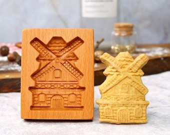 Christmas Windmill Cookie Mold, Wooden Biscuit Mold, Cookie Cutter, Springerle Mold, Cookie Stamp, Xmas Cookies