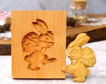 Rabbit & Egg Wooden Cookie Mold: Embossed Easter Baking