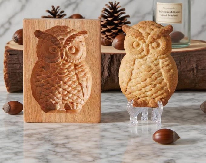 Owl Cookie Mold: Wooden Gingerbread Cutter, Baking Gifts for Christmas