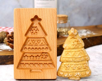 Molde de galletas de árbol de Navidad de madera: Sello para galletas Springerle
