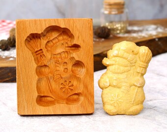 Snowman Wooden Cookie Mold: Christmas Cookie Embosser