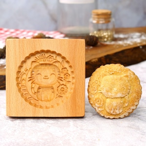 Cute Cat Wooden Cookie Mold, Gingerbread Mold  Christmas Springerle Cookie Mold, Gift for Baker, Cookie lover&#39;s Christmas Gift