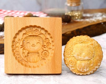 Molde de madera para galletas con forma de gato, molde para galletas de jengibre navideñas