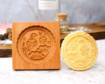 Molde de madera para galletas con diseño de flores: Springerle de jengibre navideño