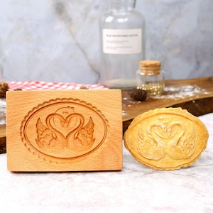 Cookie Mold,  Springerle Mold, Swans Heart Wooden Cookie Mold, Cookie Cutter, Cookie Press, Cookie Stamp