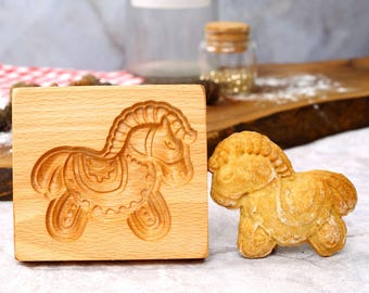 Molde para galletas con forma de caballo Springerle: Cortador de pan de jengibre de madera