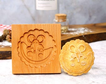 Cortador de galletas Springerle de madera con forma de ratón, molde para galletas de jengibre, ideal para fiestas y galletas.