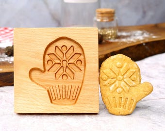 Molde para galletas con forma de guante de madera: Prensa para galletas navideñas