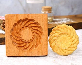Wooden Rotate Flower Cookie Mold, Gingerbread Mold, Biscuit Cutter, Shortbread Stamp
