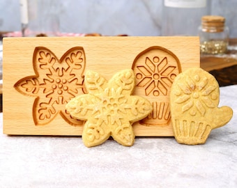 Stampo per biscotti a forma di fiocco di neve e guanto: timbro per biscotti Springerle in legno