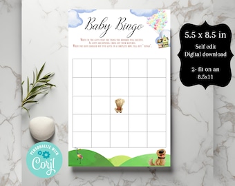 UP Baby Bingo Shower Printable Game, Digital Printouts, DIY UP Baby Shower Game, Print at Home Up, Up Event Cutouts, Up Printable